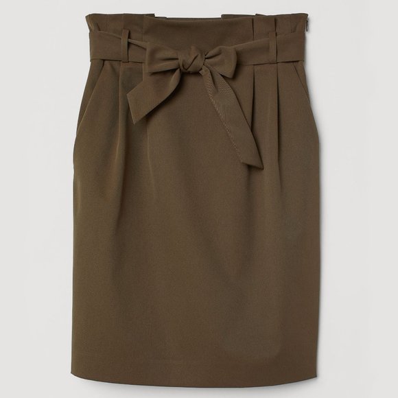 New! High-Waisted Paperbag Mini Safari color Skirt, Size M - Picture 3 of 16